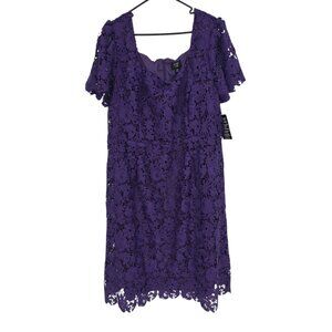 June + Vie Size 1X 22/24 Dress Purple Floral Crochet Short Sleeve Lined NWT